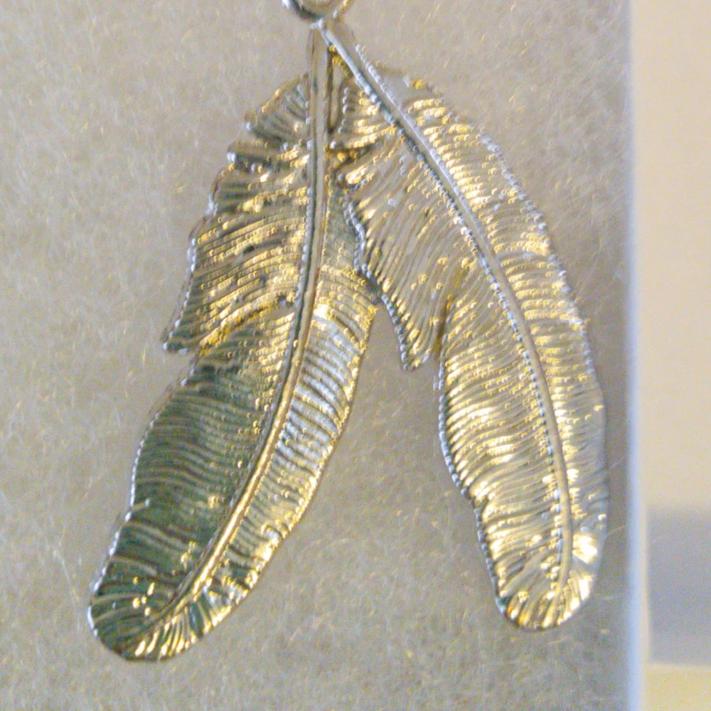Blue and Silver Feather Pendant Necklace